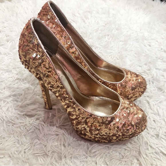 Bakers Shoes - Bakers Sequin Melina Platform Stiletto Pump Heels Bronze Size 9